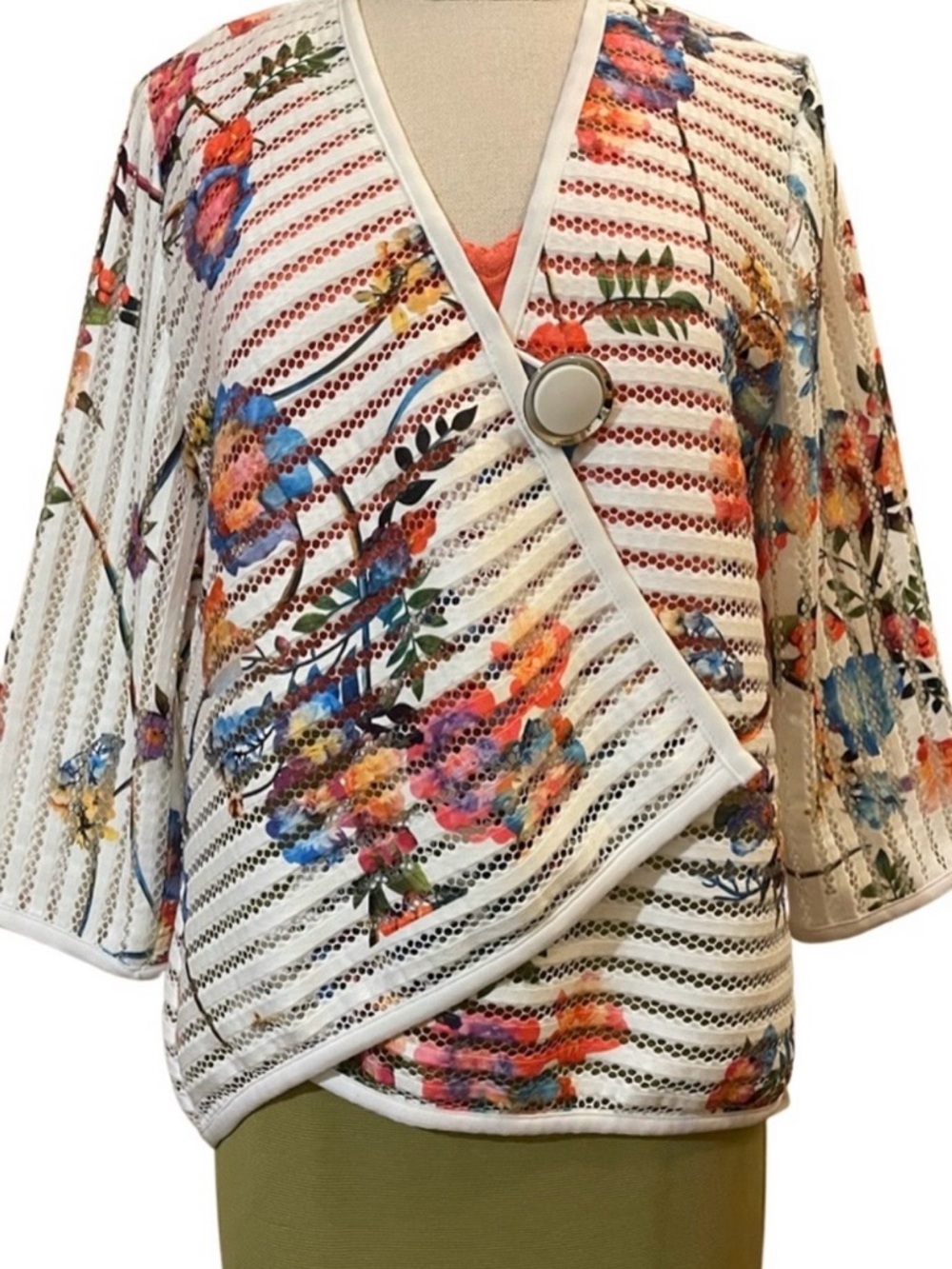 Joseph Ribkoff ~ White Floral Asymmetrical Cover Up Jacket
